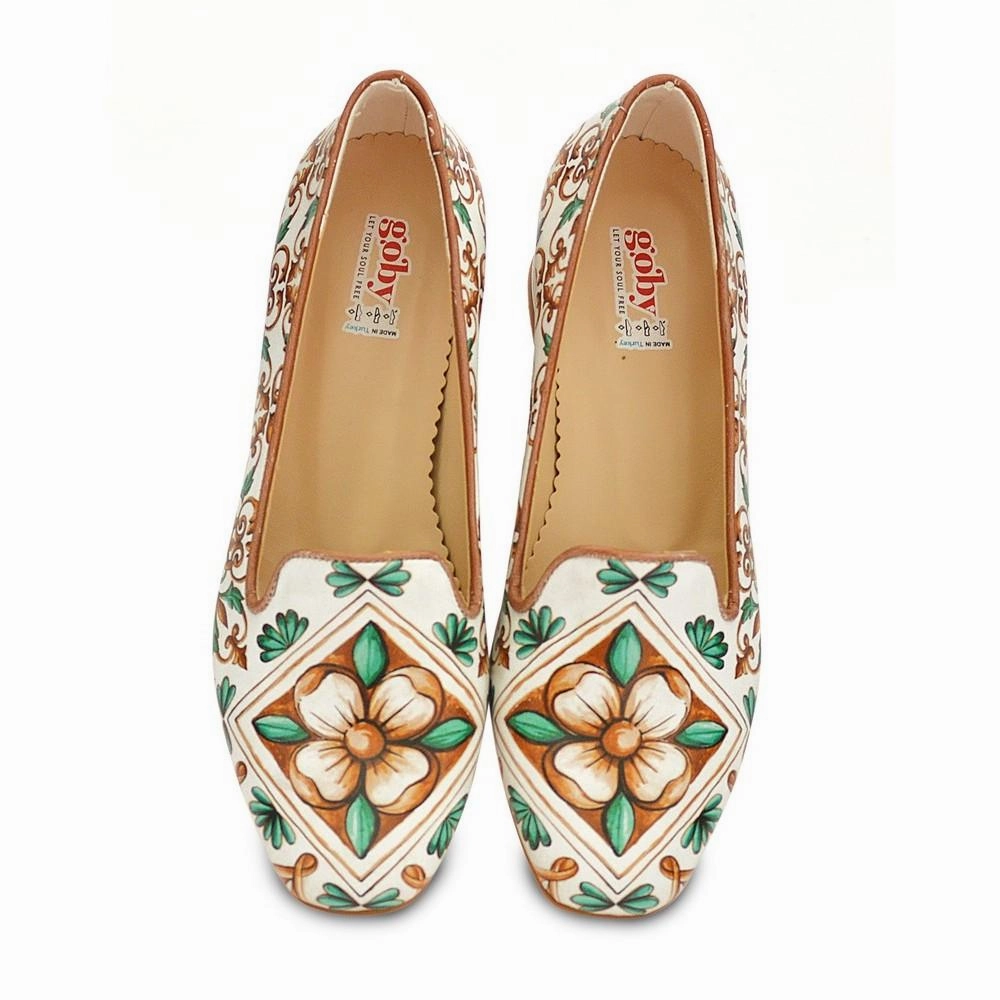 Pattern Flower Career Heel Shoes WDB107 Pond Walk