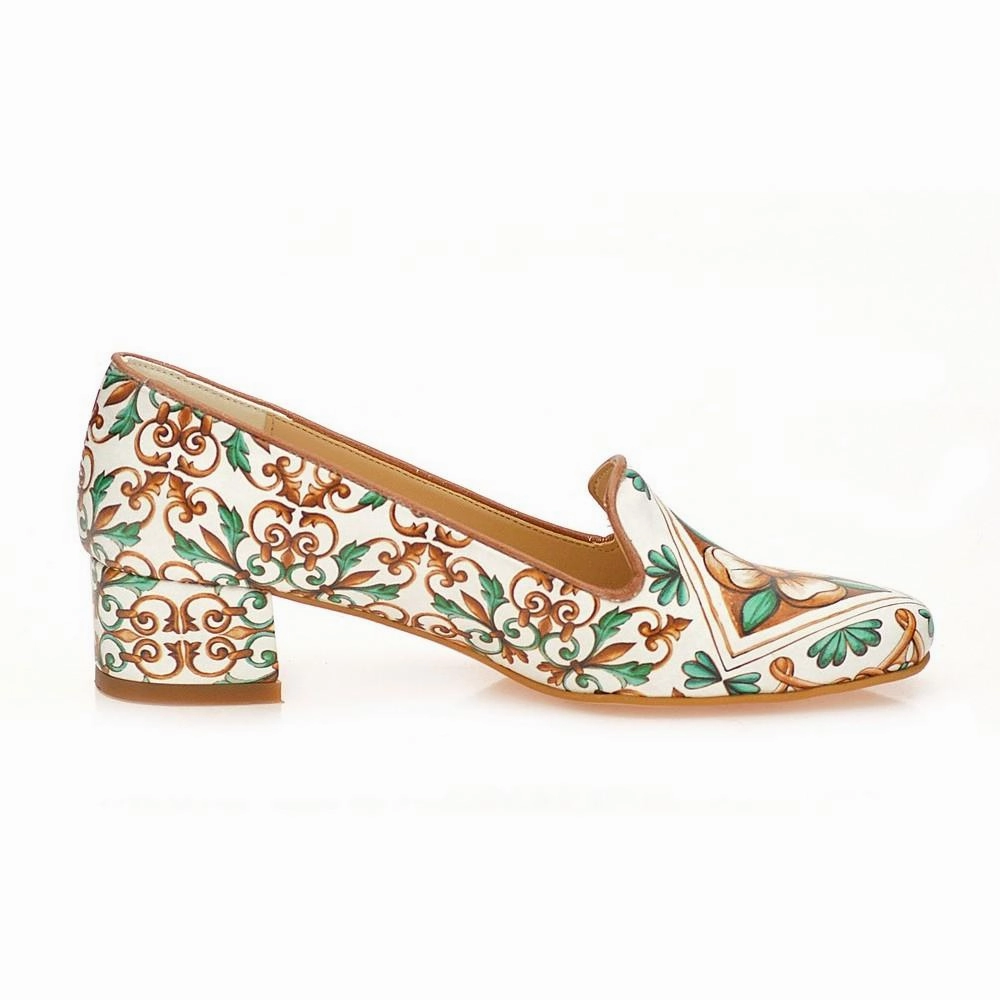 Comfort footbed Airy Design Pattern Flower Career Heel Shoes WDB107