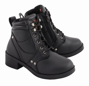 Milwaukee Leather MBK9265 Boys Black Lace-Up Boots with Side Zipper Entry Chanel Boots Combat