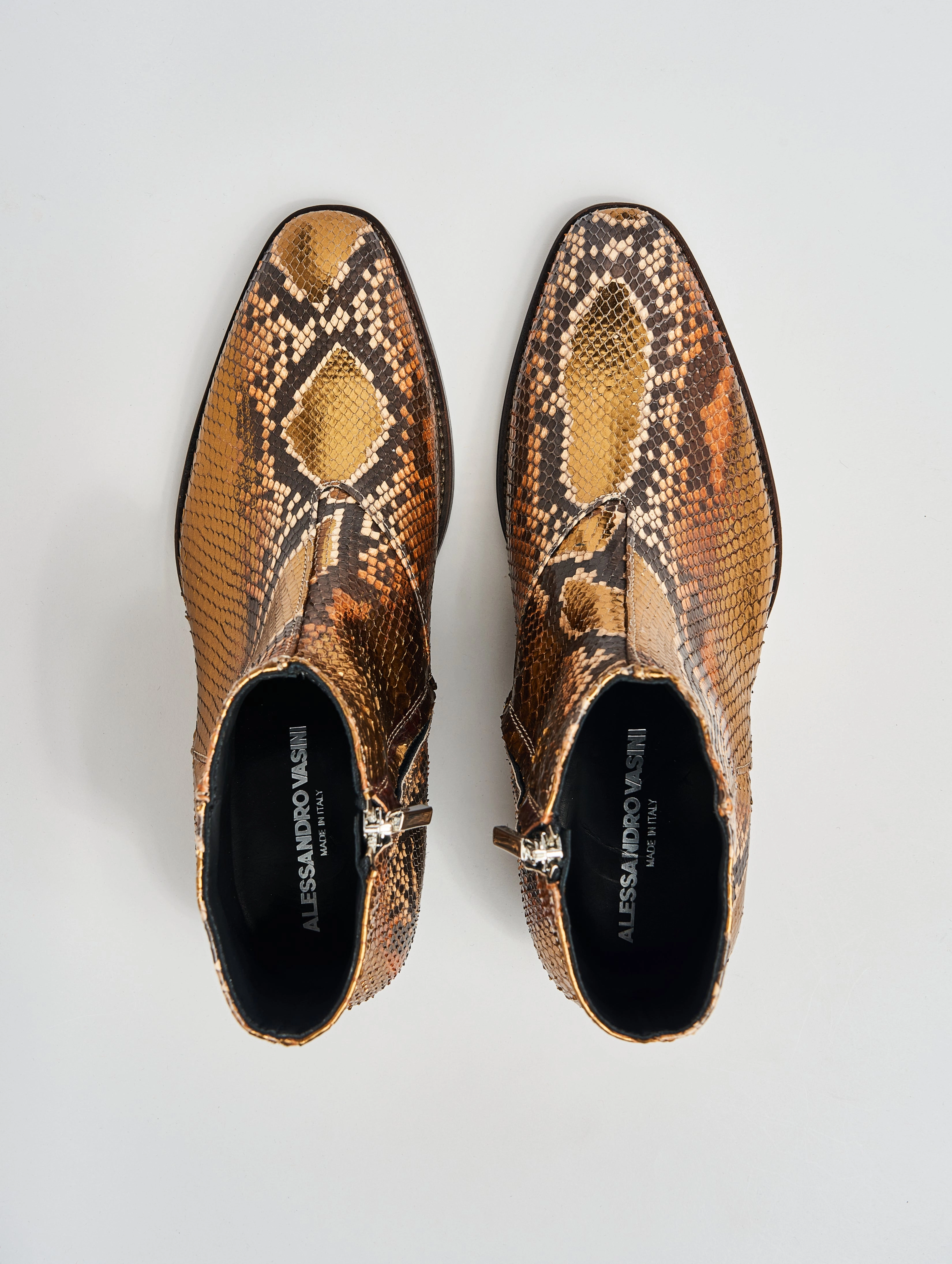 SONNY "SPECIAL EDITION" 40MM ANKLE BOOT IN GOLD SNAKESKIN Square Toe Boots On Sale