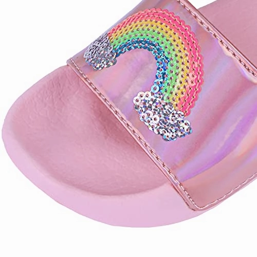 Croc House Slippers Holographic Girls Flip Flops Summer Sliders | Rainbows | Pink