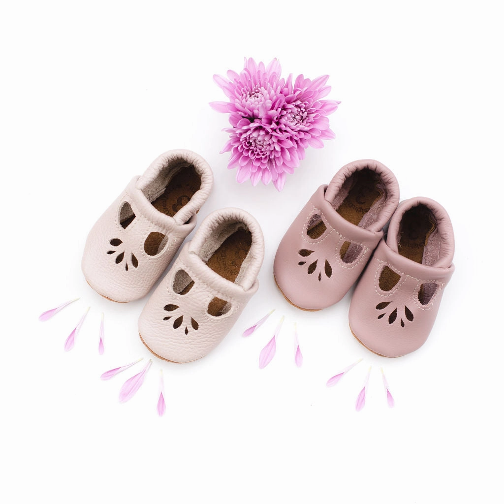 Dusty Rose & Oyster Pink LOTUS T-strap Shoes Baby and Toddler High Heels Size Wide