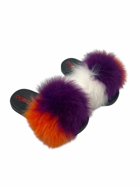 Kids faux fur slides white-purple-orange Sky Slippers
