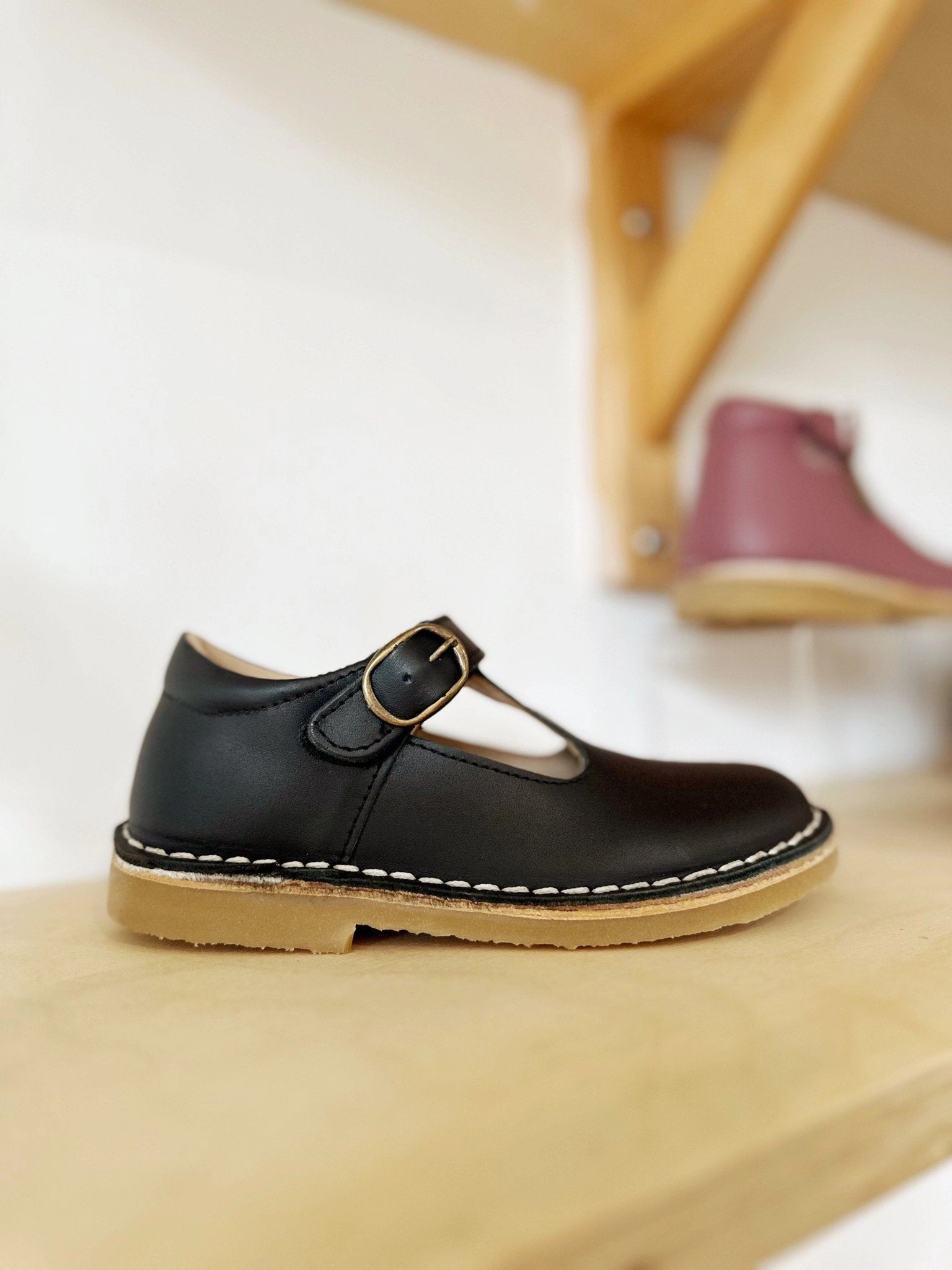 Petasil: Crosspatch T-Bar Shoes - Dark Brown Leather Asics Silver Shoes