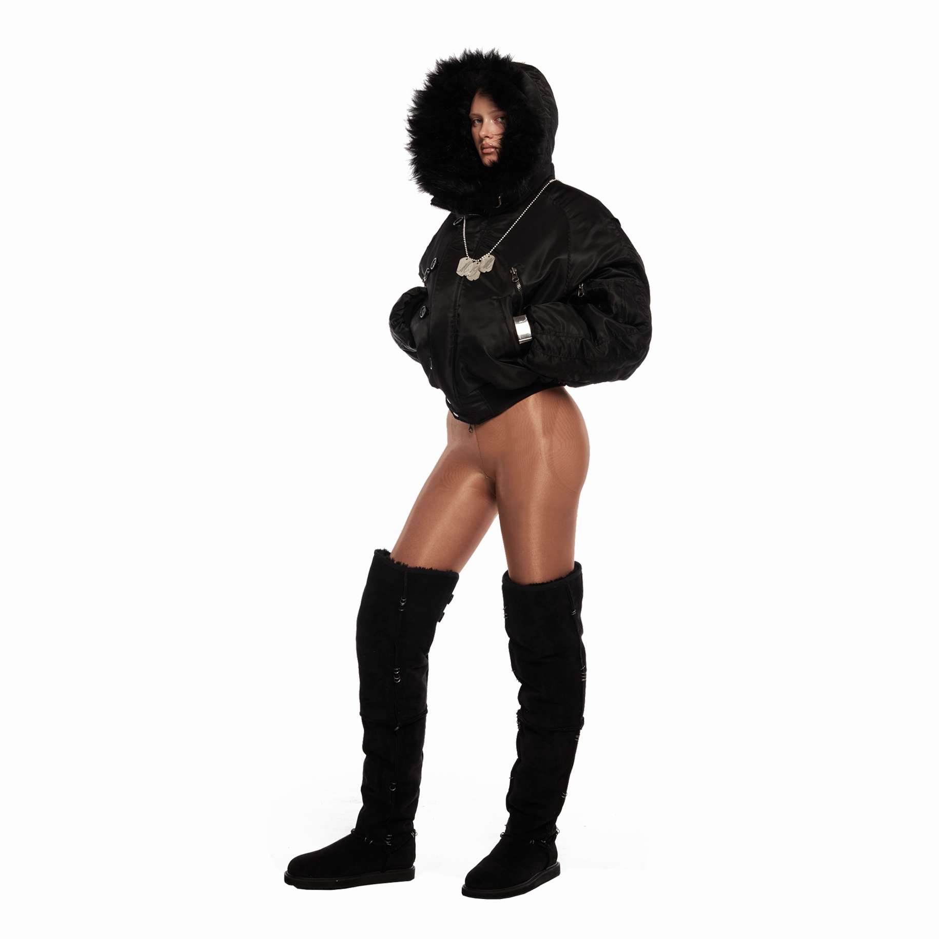 Adidas Running Shoes Ultra Boost Pierced Thigh-High Suede Shearling Boots ( Made-to-Order )