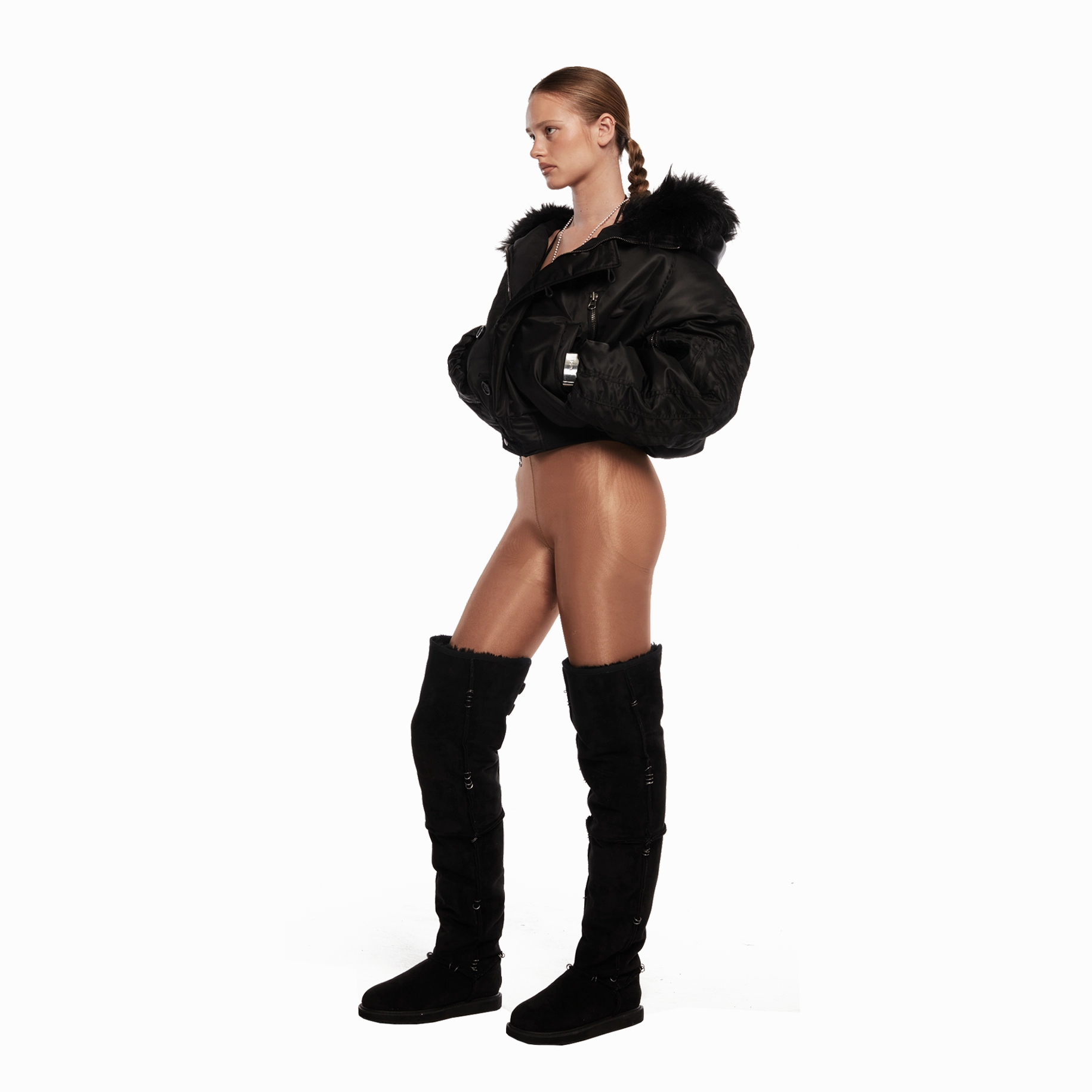 Adidas Marathon Shoe Pierced Thigh-High Suede Shearling Boots ( Made-to-Order )