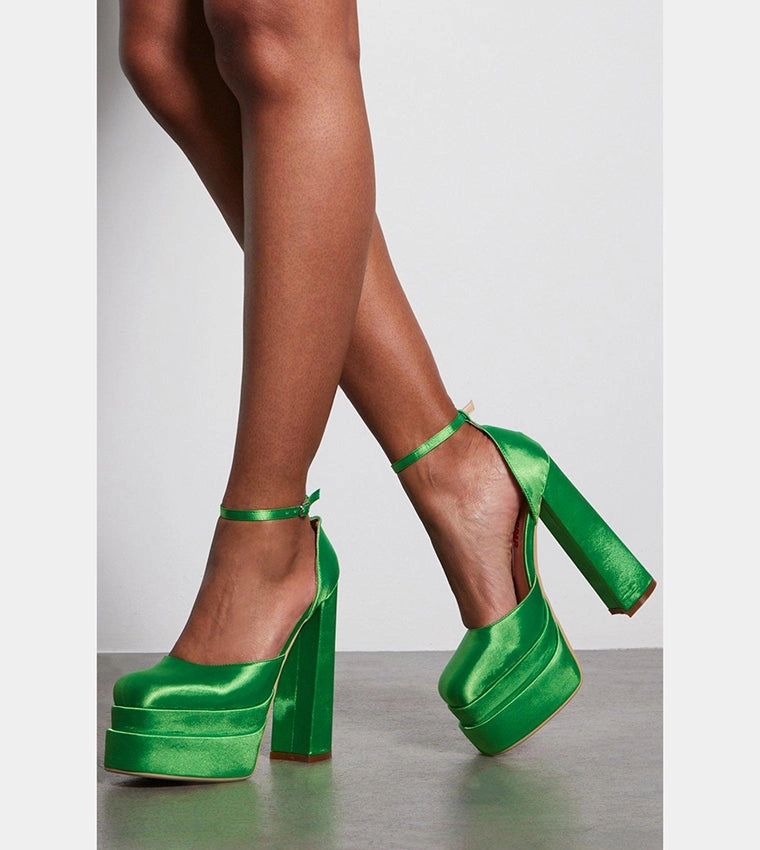 PLATFORM BLOCK HEEL COURT PUMP -JADE GREEN Cheapest Asics Shoes