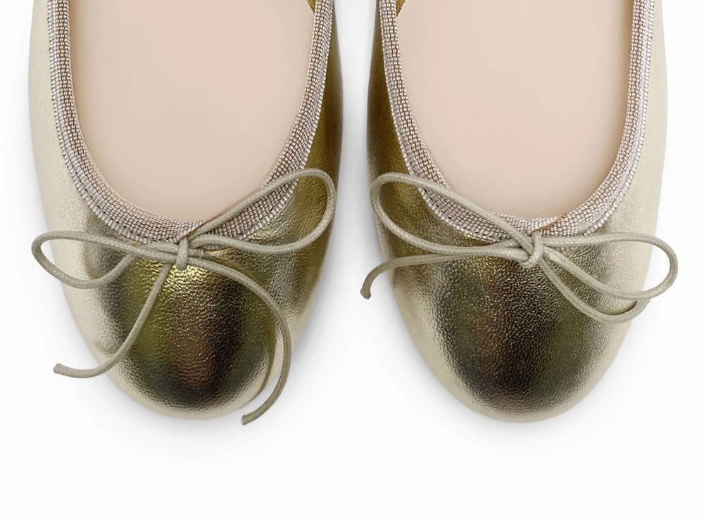 Cognac Dress Shoes Platinum metallic leather ballet flats