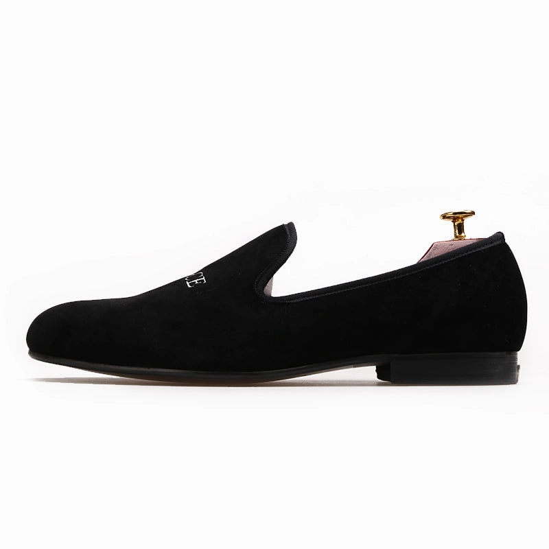 Sockless Loafers OneDrop Handmade Men Smoking Slippers Peace Velvet Embroidery Party Wedding Prom Loafers