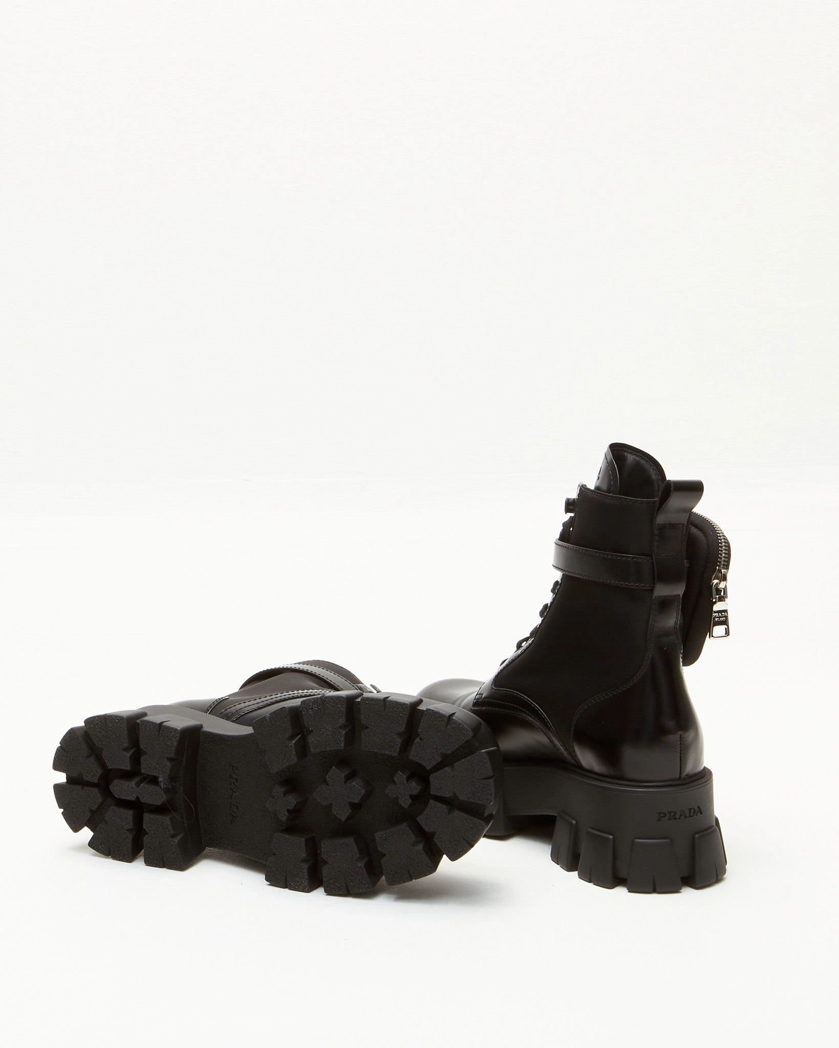 Prada Black Leather & Nylon Monolith Platform Combat Boots - 39.5 Adicolor Shoes