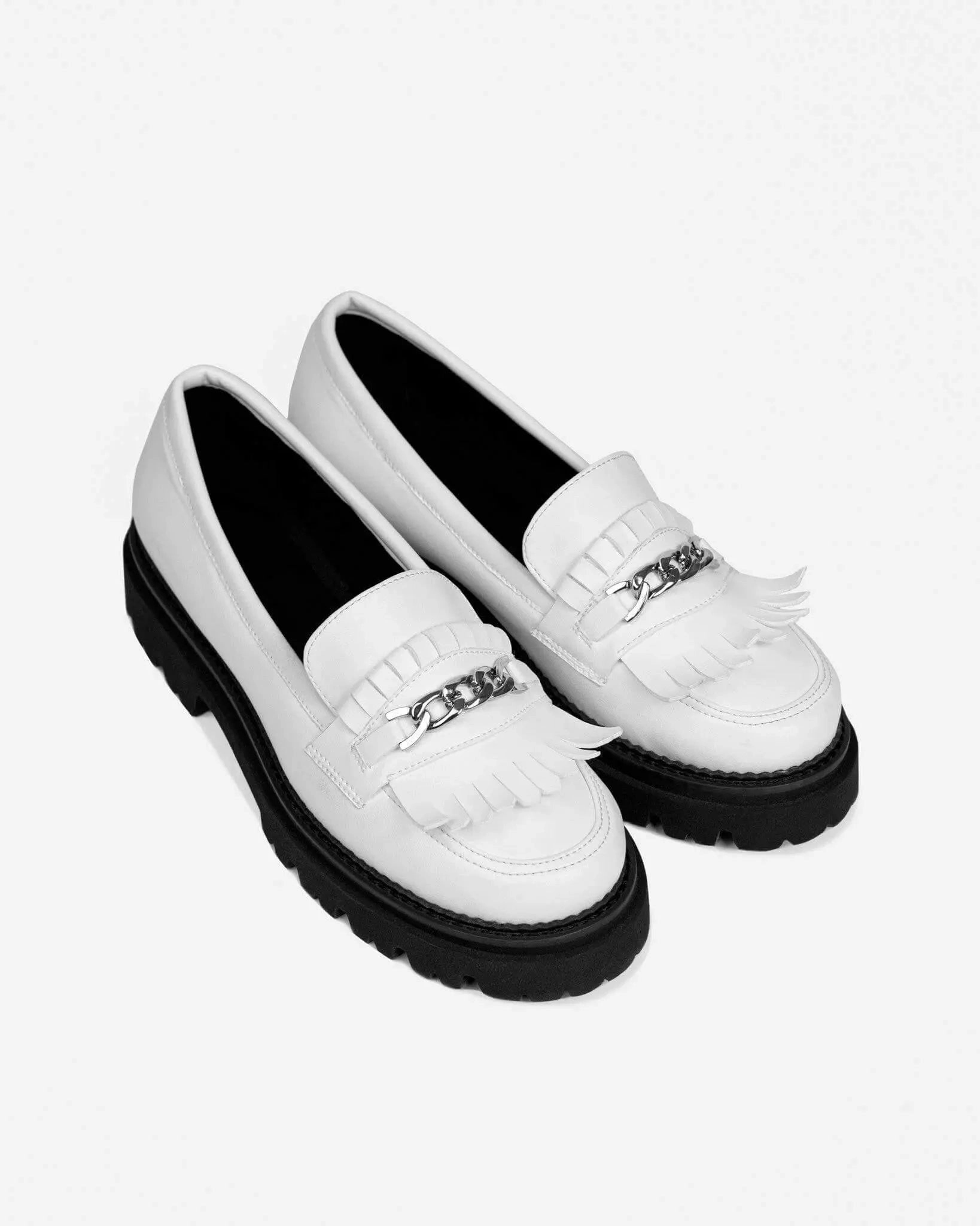 Flat Silver Sparkly Shoes PRE-ORDER Vegan Chunky Loafers White Grape Leather Loafers by Bohema