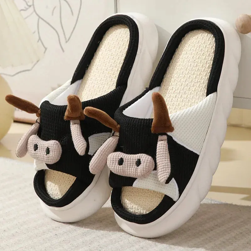 L.l. Bean Slippers Ladies Home Slippers Linen Comfortable, Soft and Lightweight Cotton Slippers Cute Cartoon Cow Couple Slippers Shoes for Women