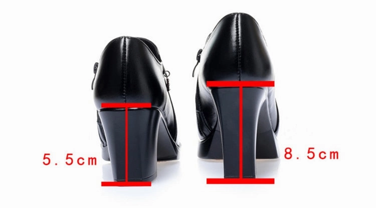 Dress Shoes For Diabetic Hand Made Genuine Leather Red Thick  Square Heel Soft Surface Women's Shoes