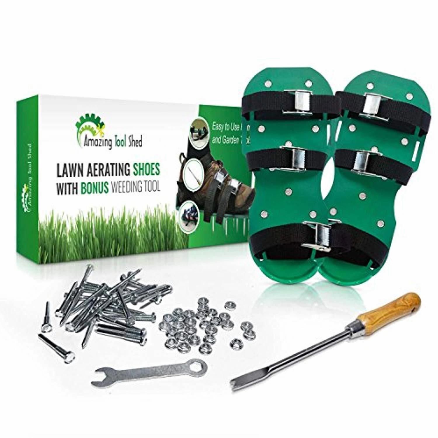 Asics Skateboard Shoe Premium Lawn Aerator Shoes - Heavy Duty 2 Spiked Sandals for Aerating Your Lawn or Yard - Revive Your Lawn Roots with Lawn Aerator Shoes - Comes with a Weed Pulling Tool