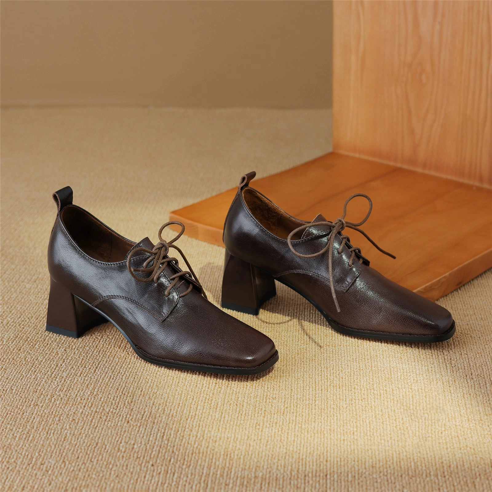 TinaCus Women's Genuine Leather Square Toe Handmade Lace Up Oxford Pumps Best Rated Dress Shoes