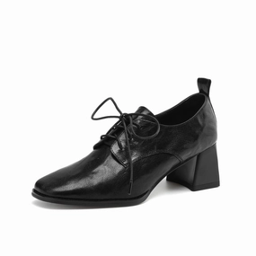 Dress Shoes With Rhinestones TinaCus Women's Genuine Leather Square Toe Handmade Lace Up Oxford Pumps