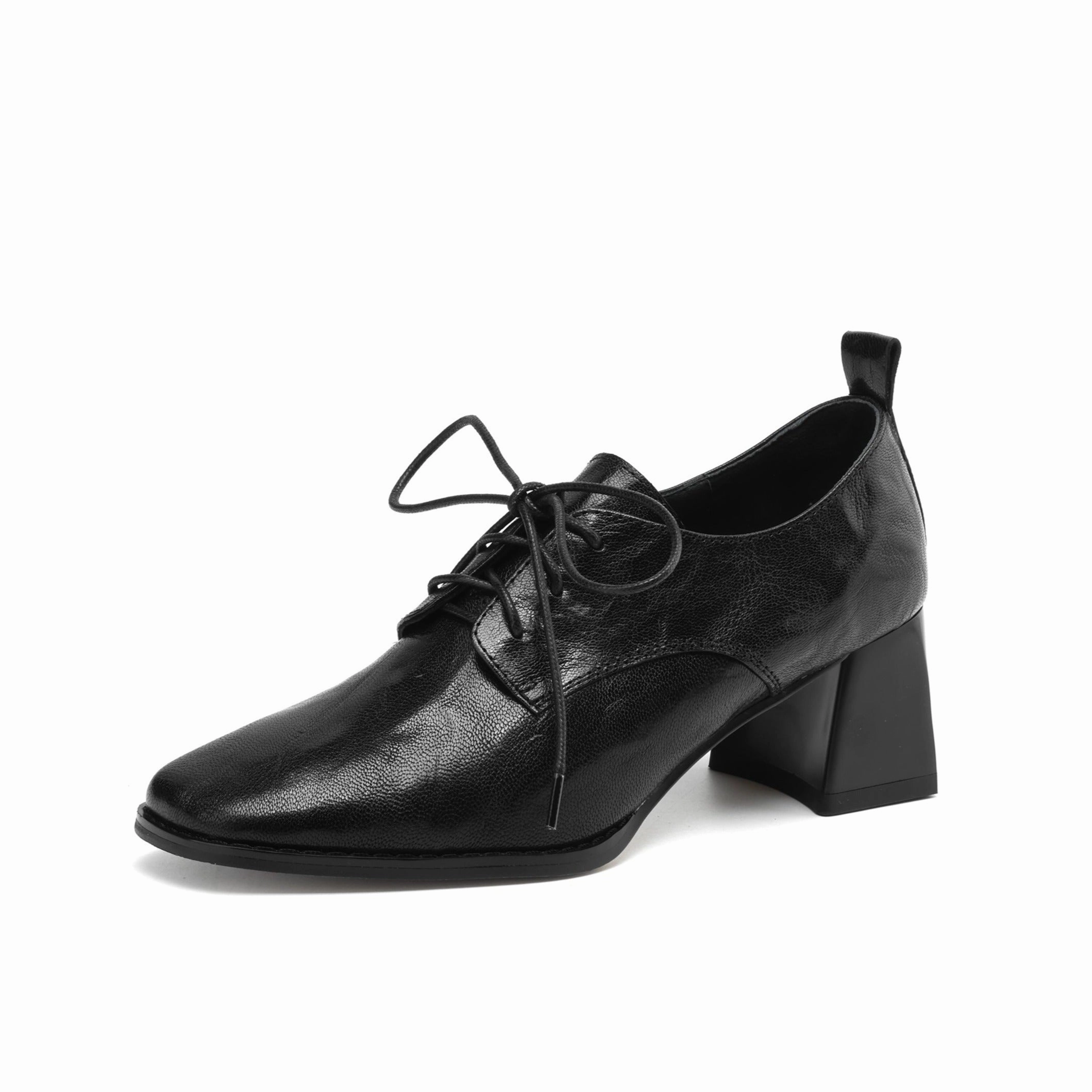 TinaCus Women's Genuine Leather Square Toe Handmade Lace Up Oxford Pumps Dress Shoes Bottoms