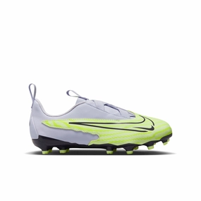 Nike Junior Phantom GX Academy FG/MG Firm Ground Soccer Cleats - Grey/Volt/Grape Anti Clog Soccer Cleats