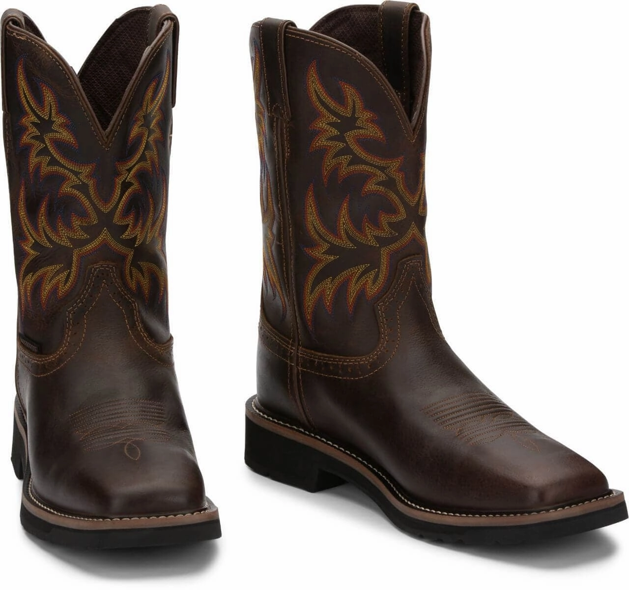 Justin Men's 11" Waterproof Original Coffee Driller Square Toe Work Boots Best Work Boots For Hvac Tech