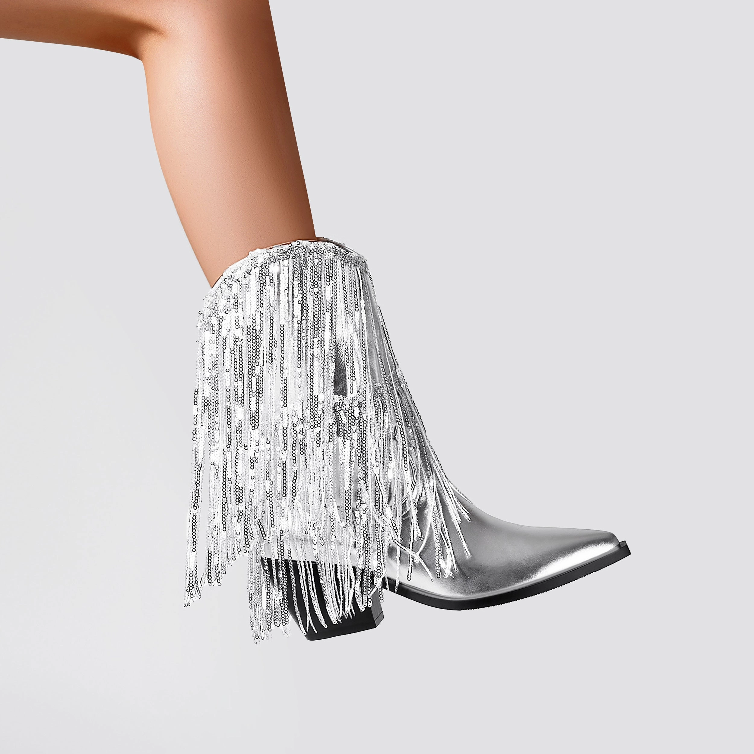 Adidas Barricade Tennis Shoes Womens Metallic Sequin Fringed Zipper Pointy Chunky Heeled Western Cowgirl Ankle Boots