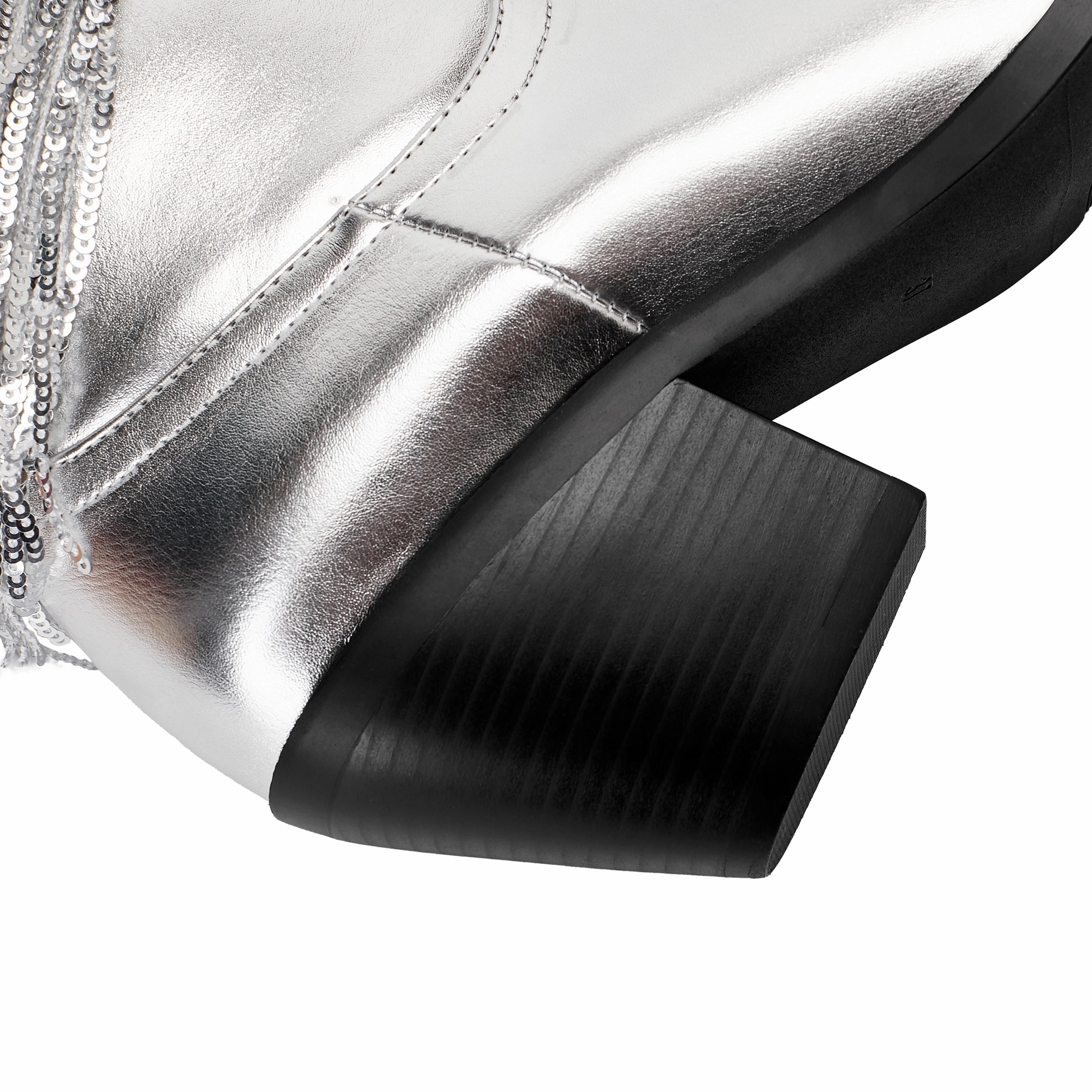 Womens Metallic Sequin Fringed Zipper Pointy Chunky Heeled Western Cowgirl Ankle Boots Kith Shoes Adidas