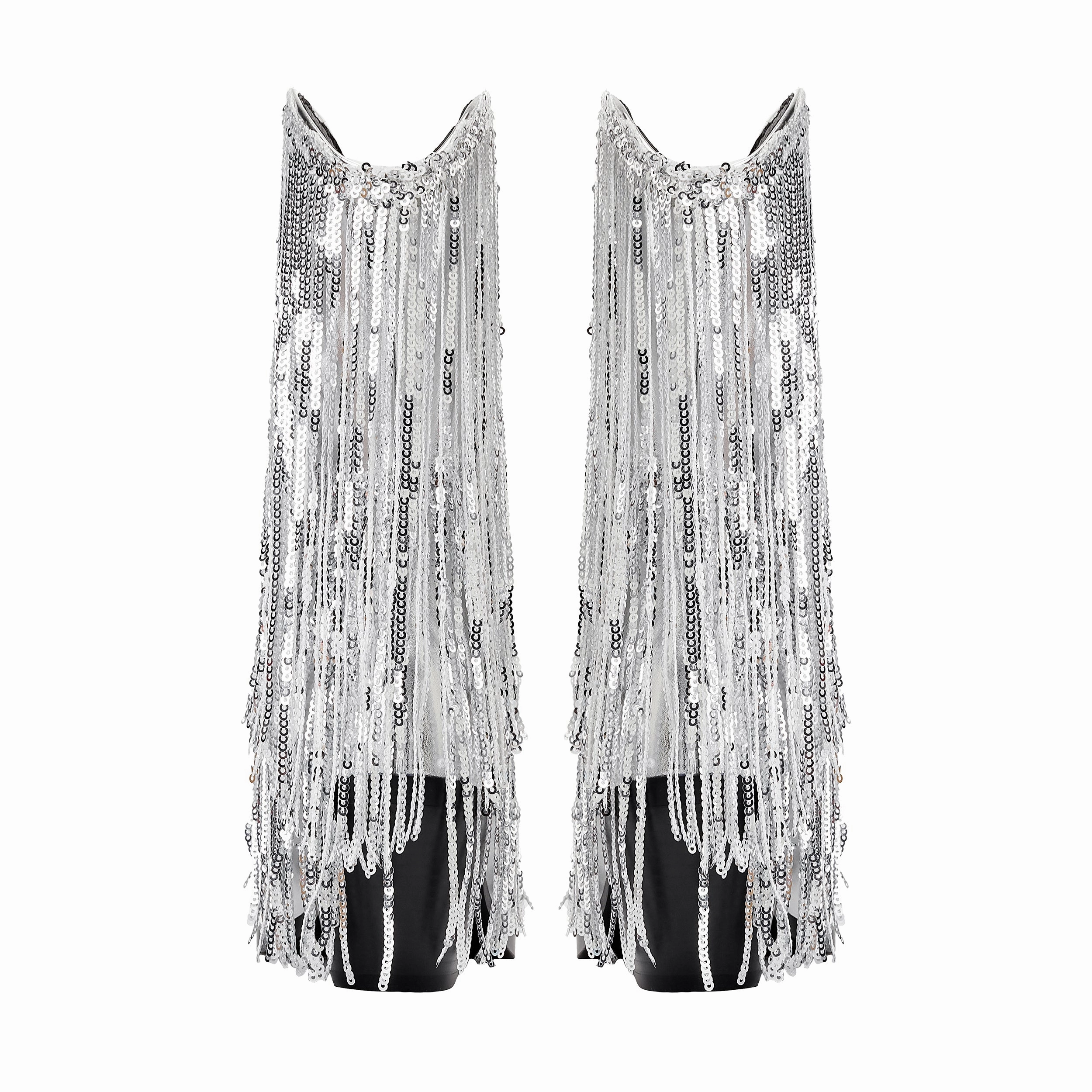 Womens Metallic Sequin Fringed Zipper Pointy Chunky Heeled Western Cowgirl Ankle Boots Most Popular Adidas Shoes