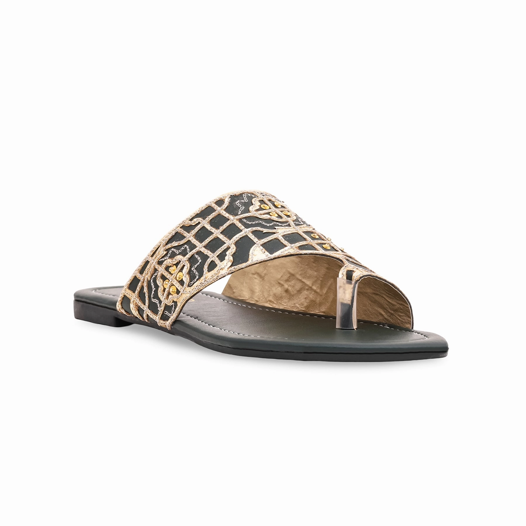 Green Ethnic Chappal EC0171 Ugg Flat Shoes