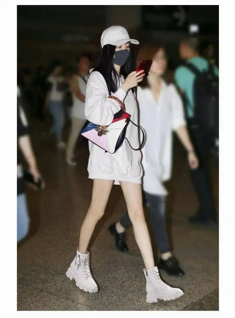 Rain Boots Snow Pu Leather Platform Ankle Boots Women Lace-Up Zipper Thicked Plush Snow Boots Woman Winter Non-Slip Warm Cotton Shoes kodez