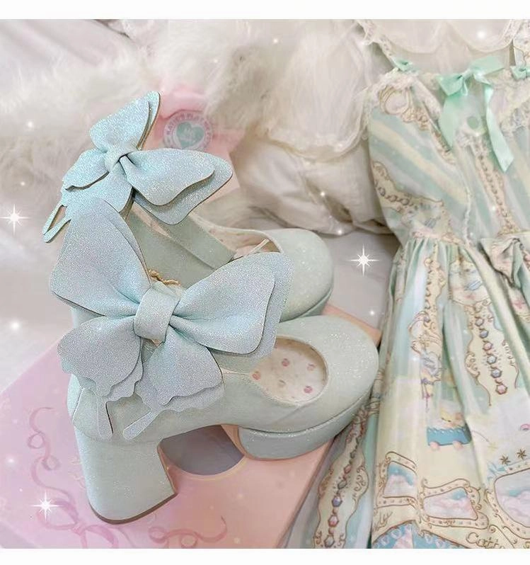 Melissa & Doug Dress-up Shoes Pure Tea For Dream~Untouchable Butterfly~Elegant Lolita Heels Lolita Shoes PU Shining Platform