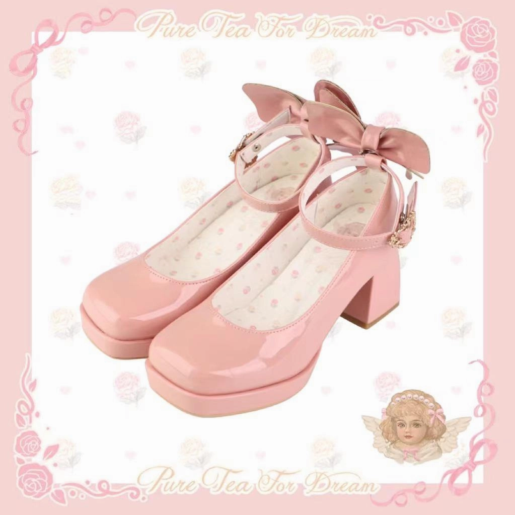 Superfeet For Dress Shoes Pure Tea For Dream~Untouchable Butterfly~Elegant Lolita Heels Lolita Shoes PU Shining Platform
