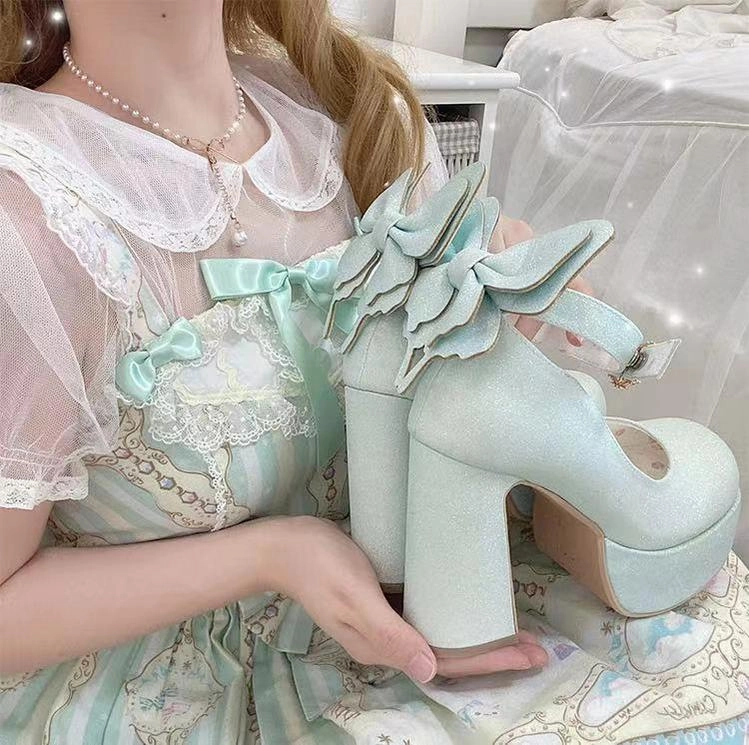 Pure Tea For Dream~Untouchable Butterfly~Elegant Lolita Heels Lolita Shoes PU Shining Platform Dress Comfort Shoes