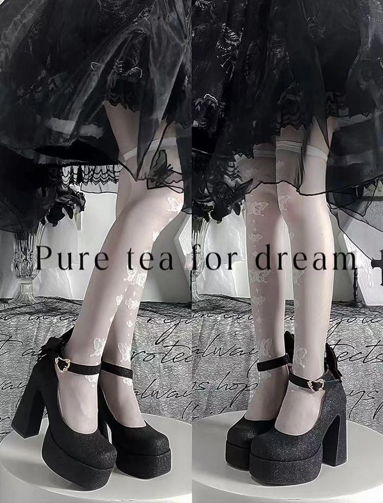 Pure Tea For Dream~Untouchable Butterfly~Elegant Lolita Heels Lolita Shoes PU Shining Platform Cute Dress Shoes