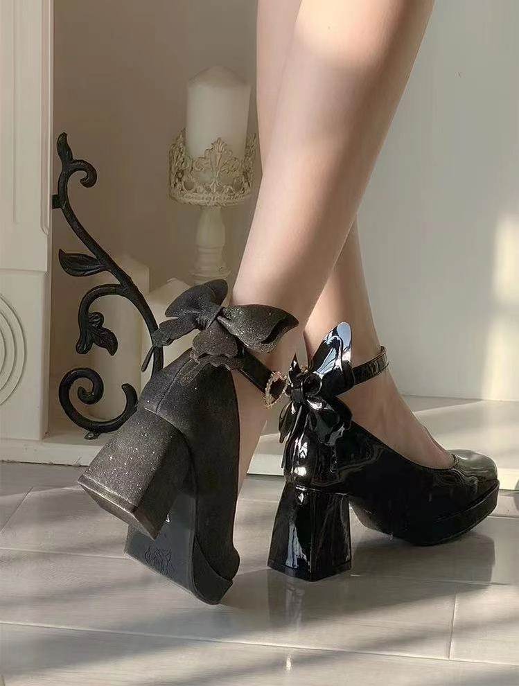 Pure Tea For Dream~Untouchable Butterfly~Elegant Lolita Heels Lolita Shoes PU Shining Platform Running Dress Shoes