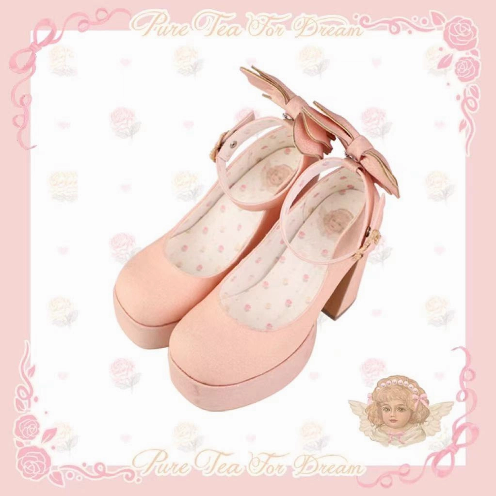 Pure Tea For Dream~Untouchable Butterfly~Elegant Lolita Heels Lolita Shoes PU Shining Platform Woven Dress Shoes