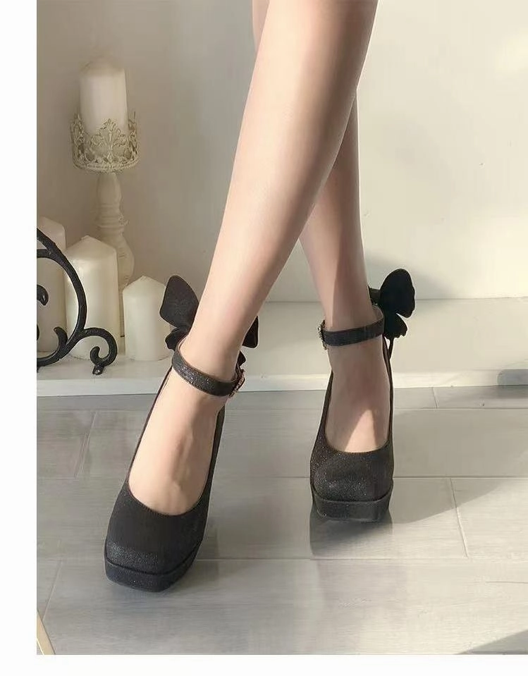 Stretchy Dress Shoes Pure Tea For Dream~Untouchable Butterfly~Elegant Lolita Heels Lolita Shoes PU Shining Platform