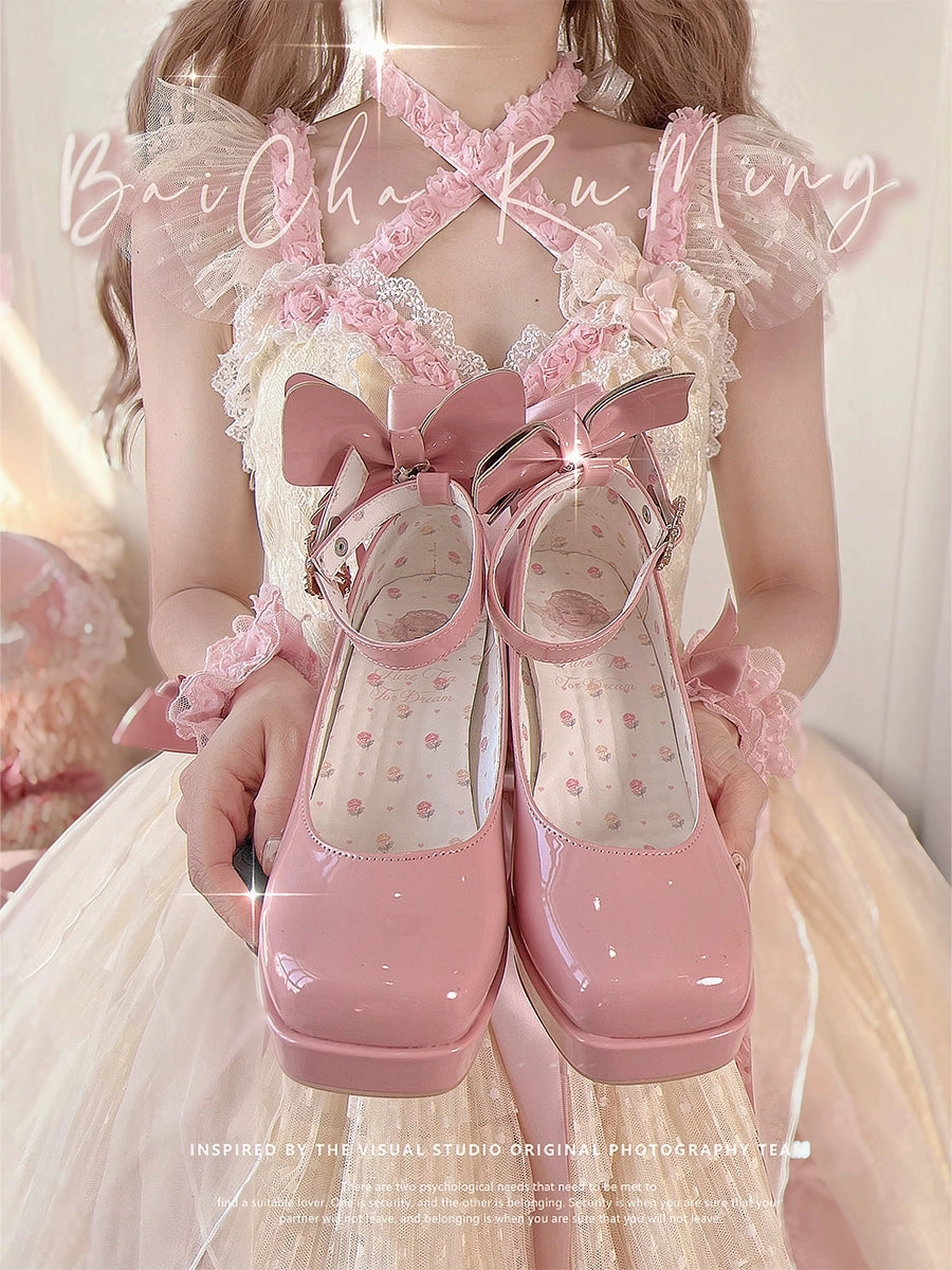 Pure Tea For Dream~Untouchable Butterfly~Elegant Lolita Heels Lolita Shoes PU Shining Platform Size 18 Dress Shoes