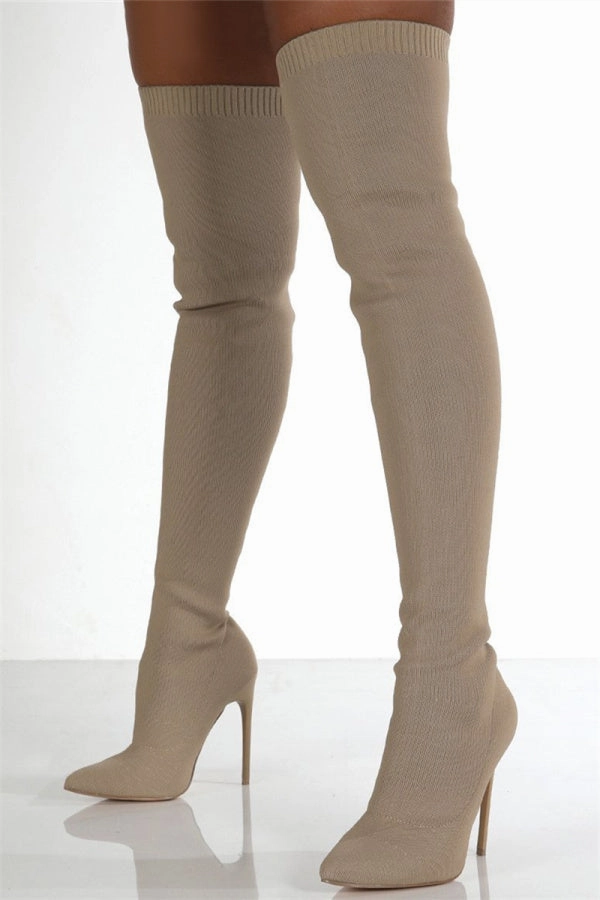 Purpdrank - Black Fashion Solid Color Pointed Knitted High Stiletto Martin Boots Adidas Shoes Court