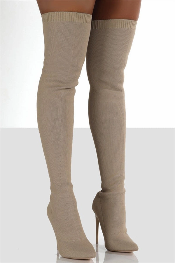 Purpdrank - Black Fashion Solid Color Pointed Knitted High Stiletto Martin Boots Vintage Adidas Running Shoes