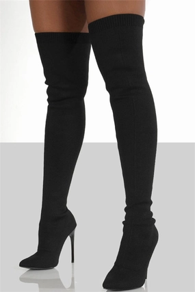 Purpdrank - Black Fashion Solid Color Pointed Knitted High Stiletto Martin Boots Adidas Tech Fall Wrestling Shoes