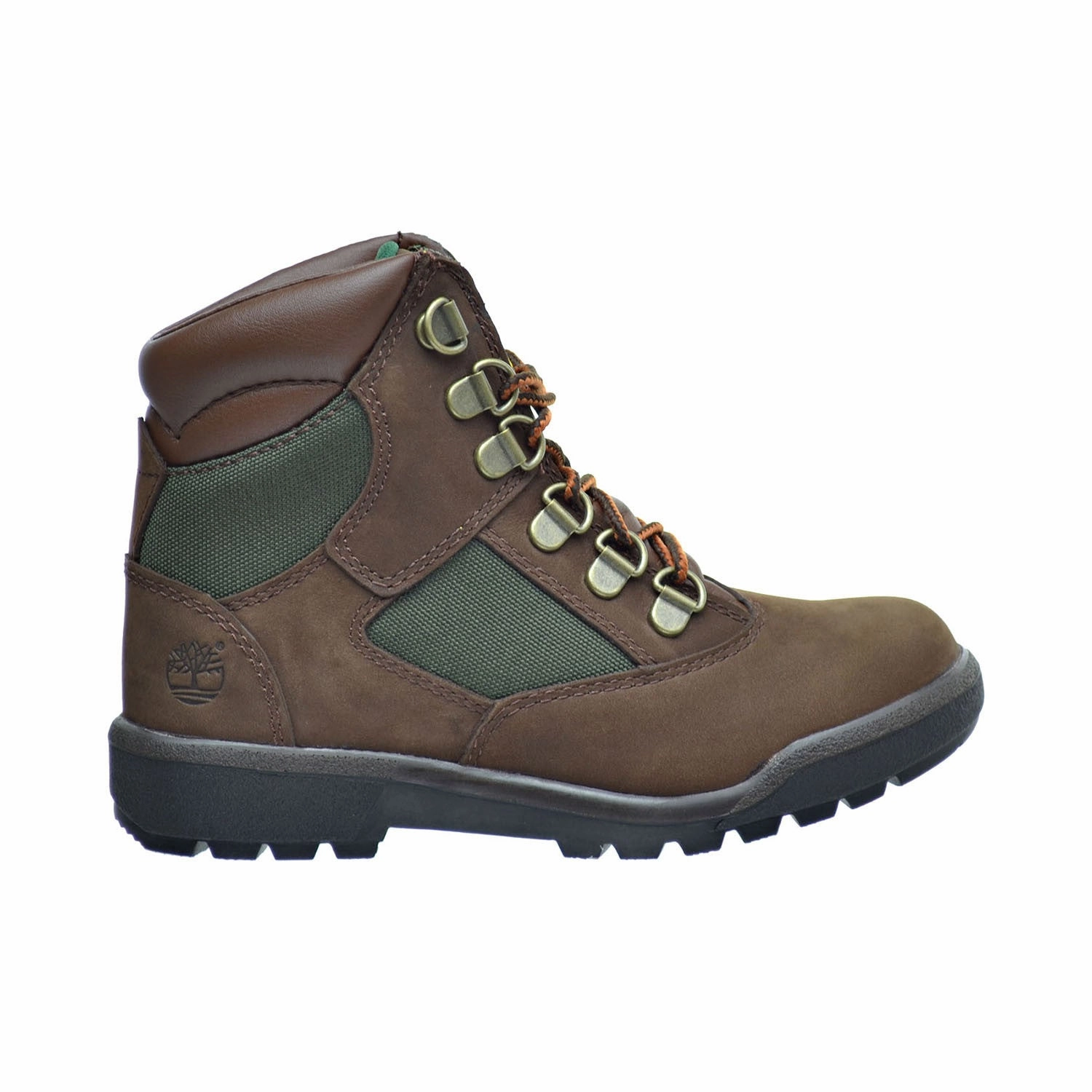 Timberland 6 Inch F/L Field Little Kid's Boots Brown Nubuck/Green Hiking Boots That Look Like Dress Shoes