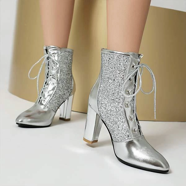 Women's Fashion Sequin-Patch High-Heel Ankle Boots 31166104C Adidas Samba Indoor Football Shoes