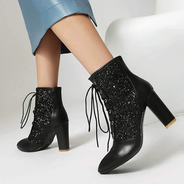 Women's Fashion Sequin-Patch High-Heel Ankle Boots 31166104C Adidas Golf Shoes Mc80