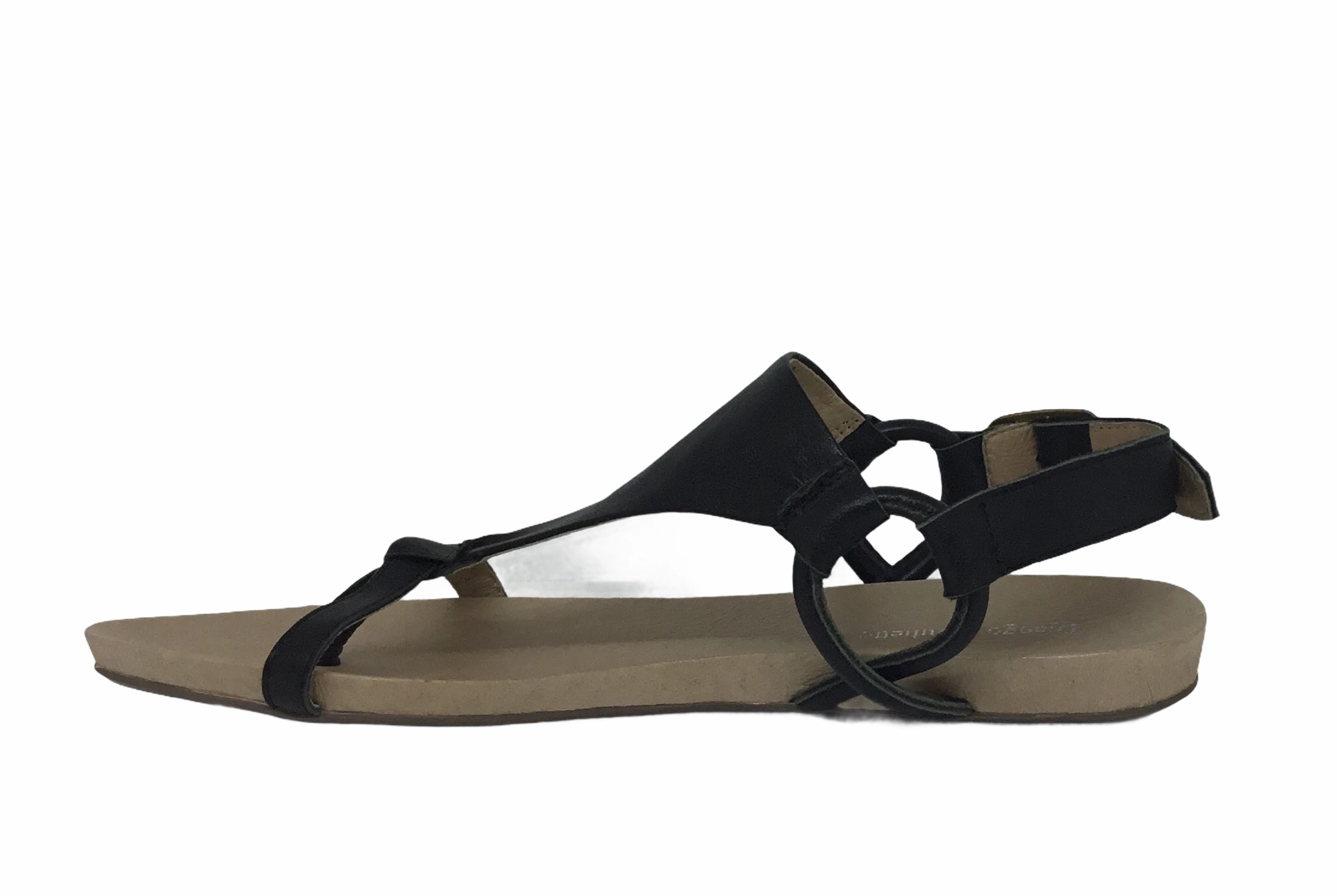 Django & Juliette Bingham Black Leather Sandal Vacation Footwear