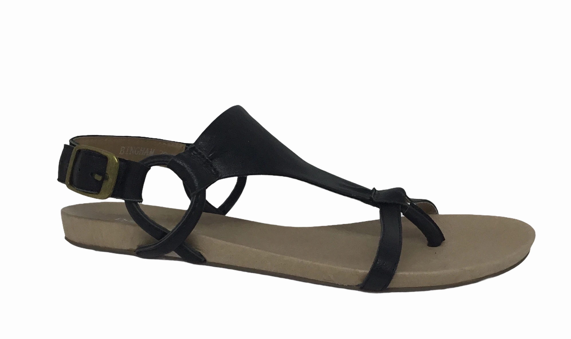 Django & Juliette Bingham Black Leather Sandal White Clean Soft Step