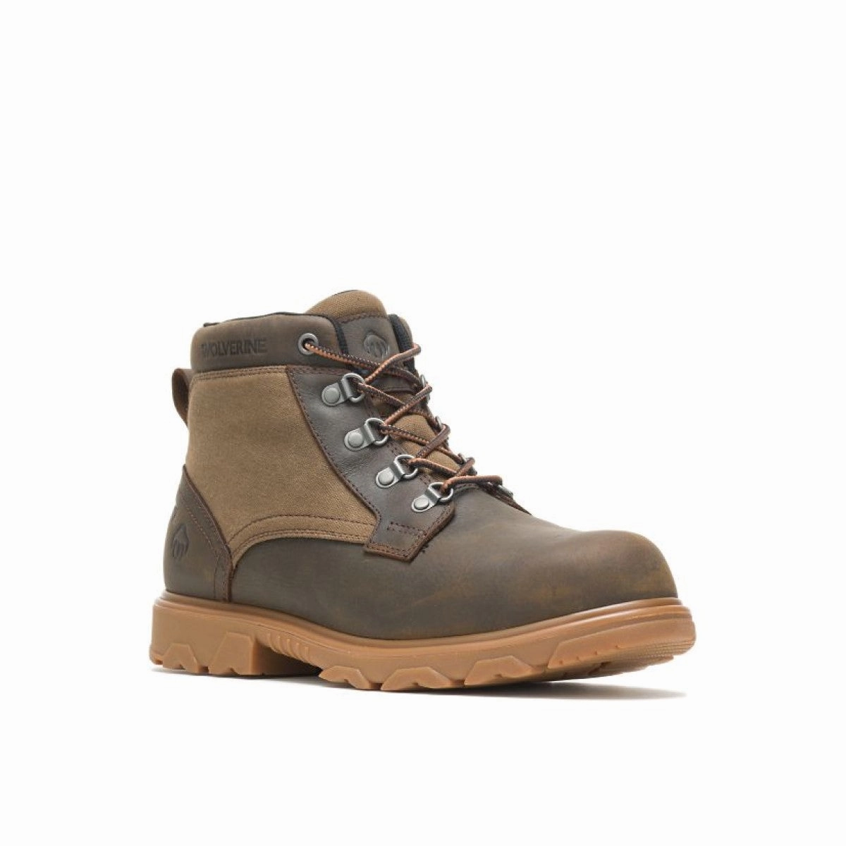 Power Work Gear WOLVERINE W880200-EW DRUMMOND WP MN'S (Extra Wide) Coffee Leather/Canvas Work Boots