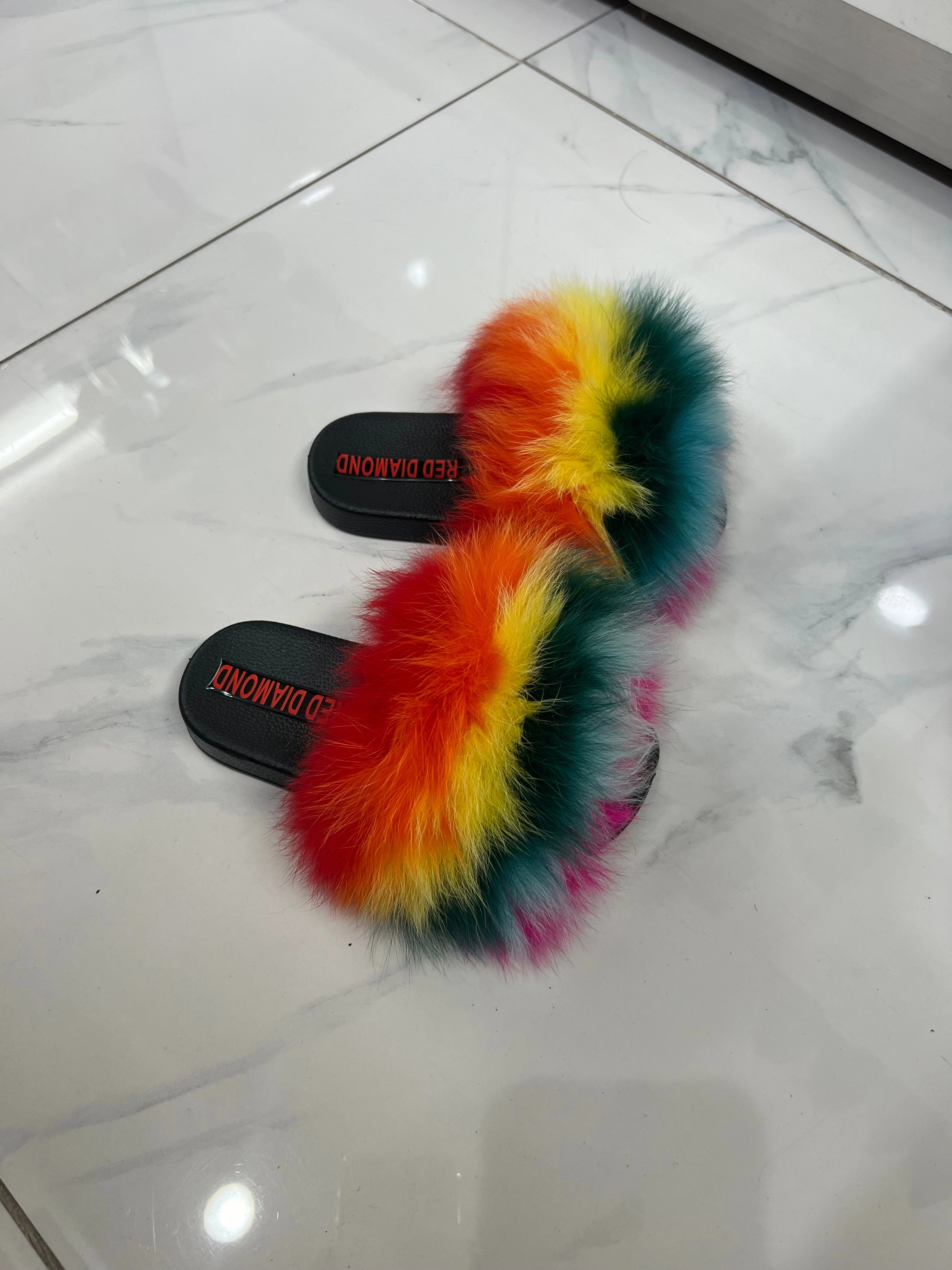 Wizard Of Oz Slippers Kids faux fur slides rainbow