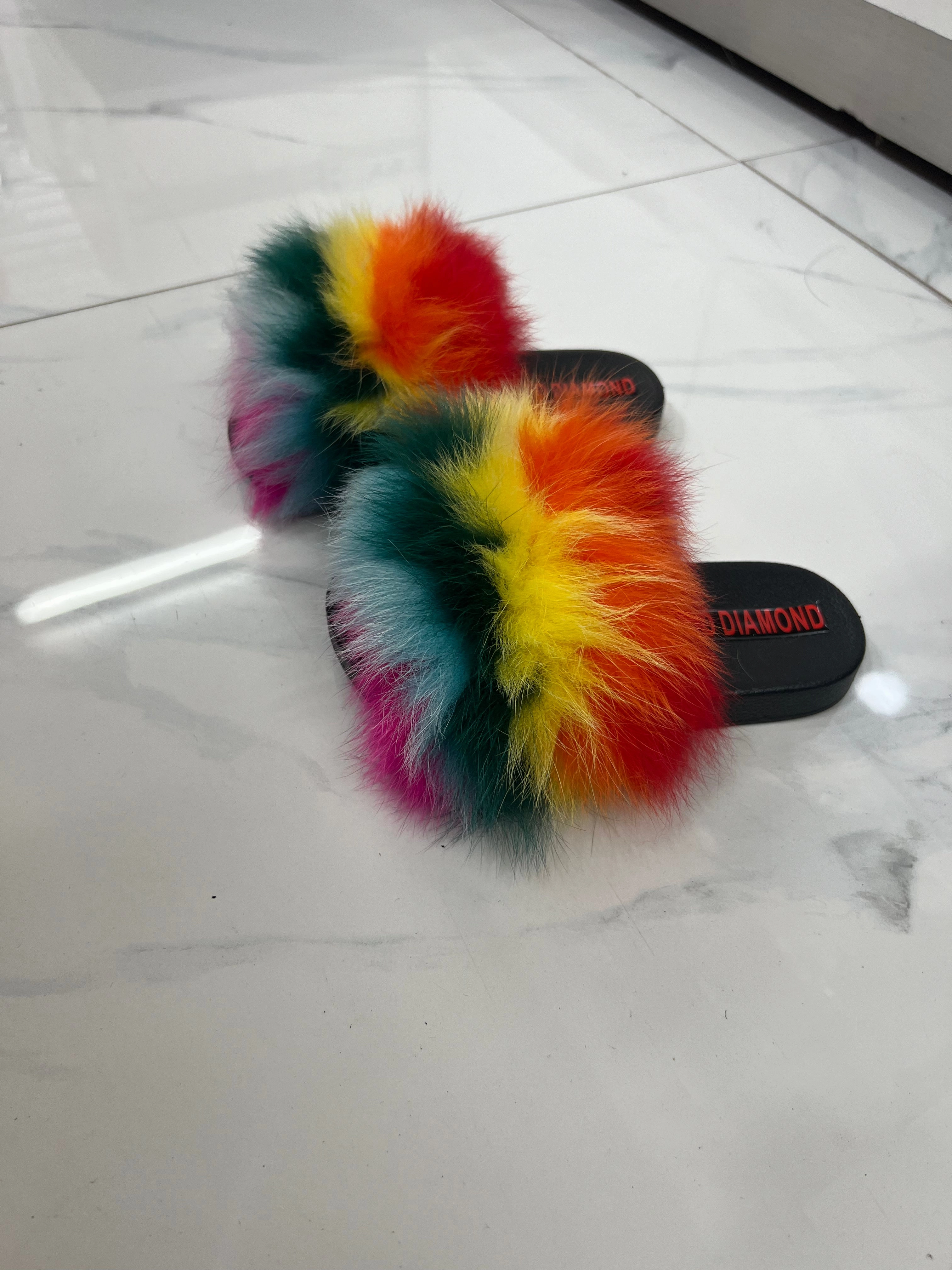 Kids faux fur slides rainbow Ugg Toddler Slippers