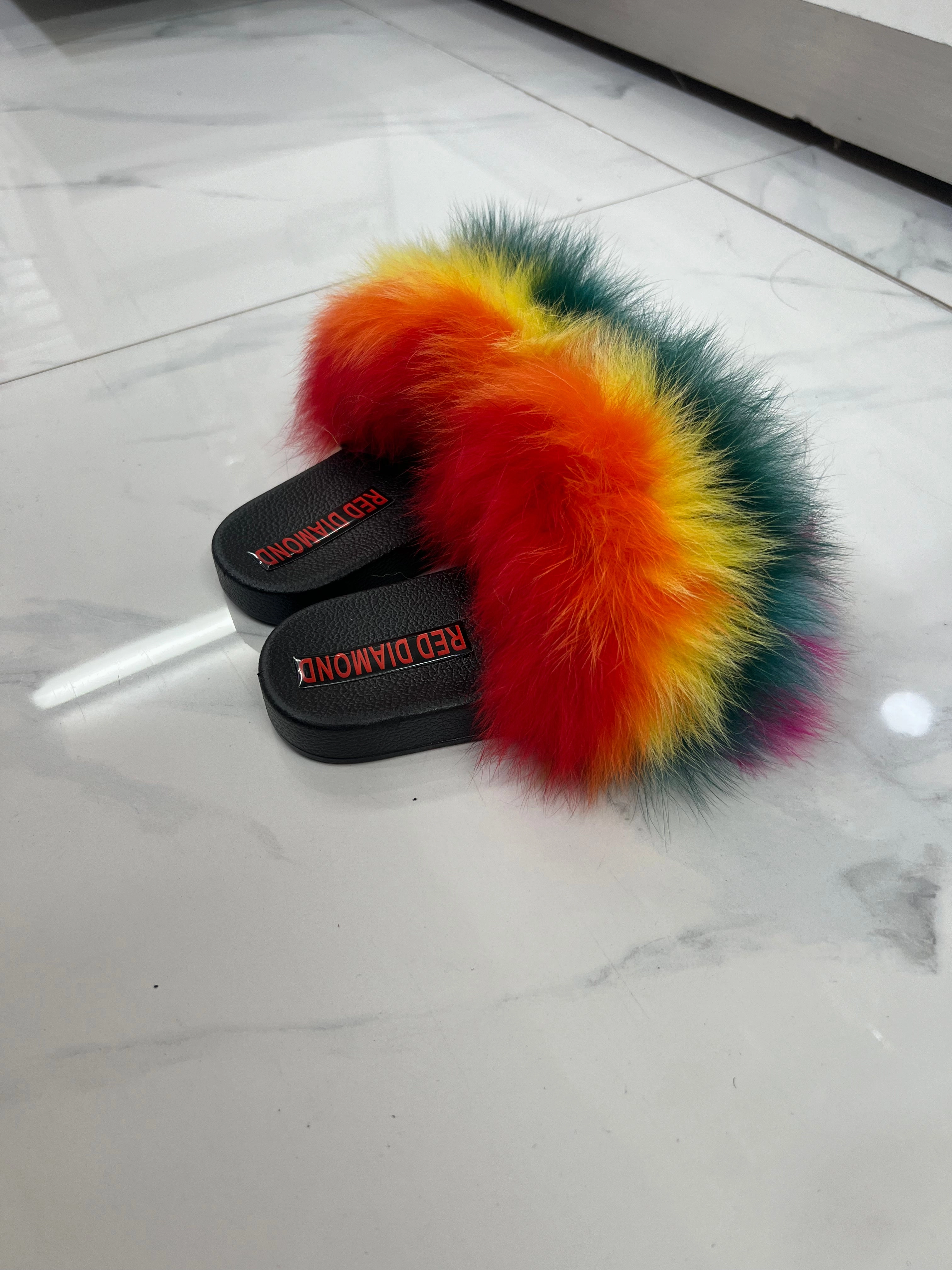 Taco Slippers Kids faux fur slides rainbow