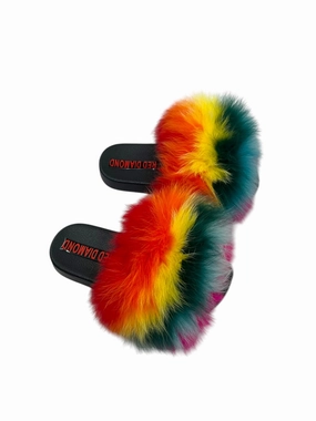 Slides Infant Kids faux fur slides rainbow