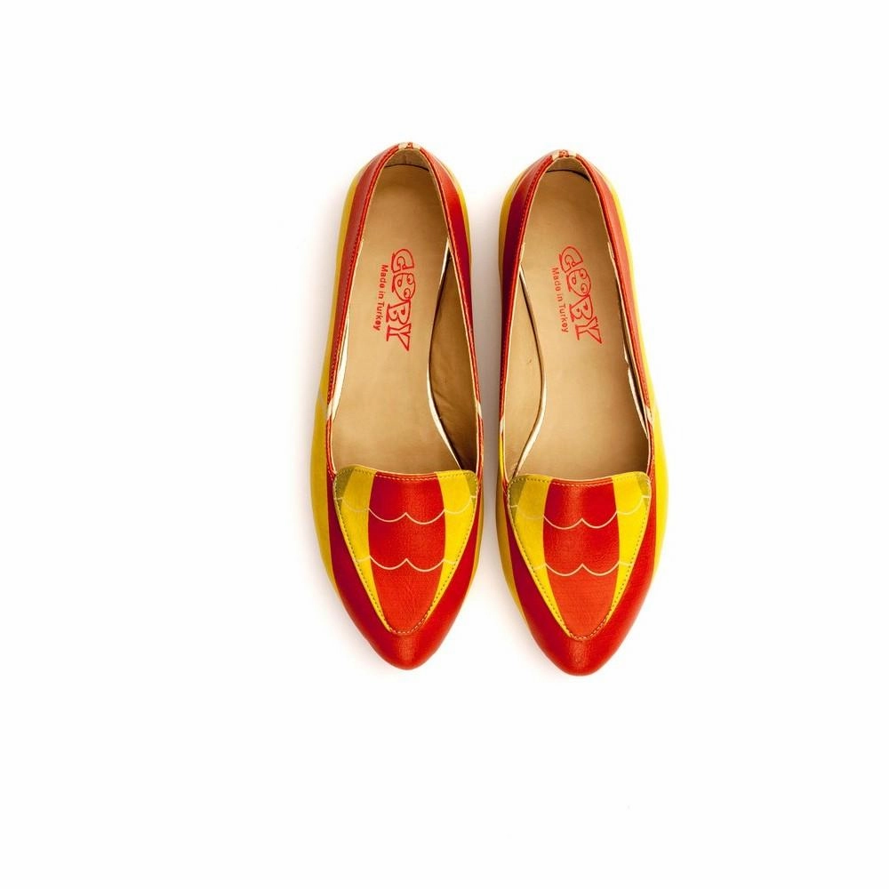 Dinner Look Comfort collar Red and Yellow Pattern Ballerinas Shoes OMR7209